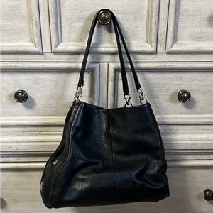 Coach Black Pebbled Leather Madison Phoebe Shoulder Bag Handbag Gold Accents